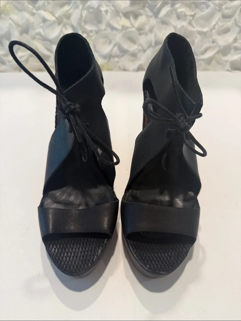 Matiko Black Lace-Up Open Toe Heels